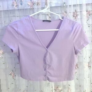 SHEIN Light Purple Button-Up Crop Top